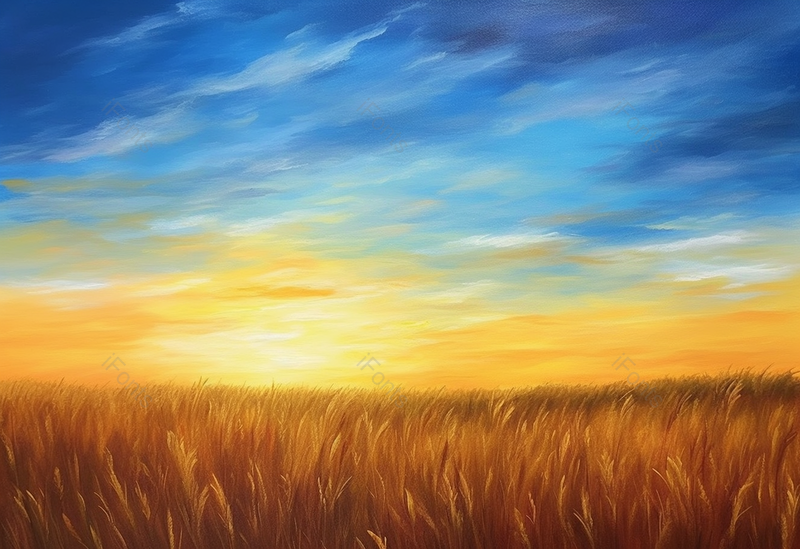 丰收季节田间麦穗成熟油画背景图,插画/手绘图,插画/手绘图库,插画/手绘图下载,插画/手绘